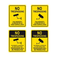 Private property no trespassing surveillance camera sign set