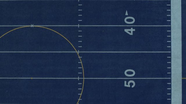 4k Football field flying overhead, from endzone to endzone