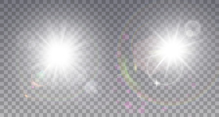 Two white sun with lens flare - obrazy, fototapety, plakaty