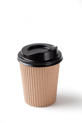 Blank take away kraft coffee cup isolated on white background with path.