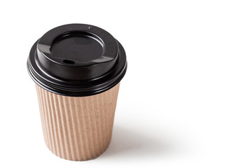 Blank take away kraft coffee cup isolated on white background with path.