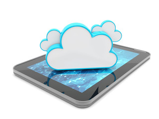 3d rendering Cloud computing concept, Cloud with tablet