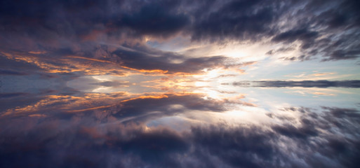 Reflection of beautiful and dramatic sky at sunset in Sabah, Borneo, Malaysia