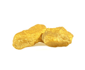 The gold nuggets isolated on white