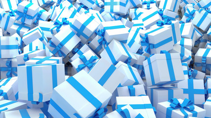Blue gift box pile background 3d illustration