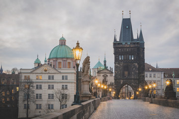 Fototapeta na wymiar Morning on Charles Bridge Prague, Czech Republic