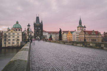 Fototapeta na wymiar Morning on Charles Bridge Prague, Czech Republic