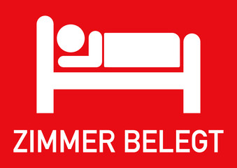ks268 Kombi-Schild - deutsch: zbzf2 ZimmerBelegtZimmerFrei zbzf -  Bett / Übernachtung / Gästezimmer / Tourist - entspannt schlafender Gast - Zimmer belegt - Plakat - DIN A2 A3 A4 - Poster - rot g5741