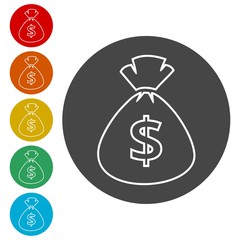 Money bag sign icon. Dollar USD currency symbol 