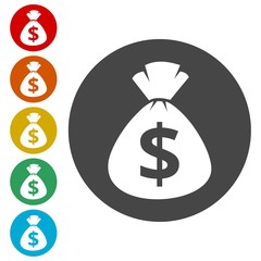 Money bag sign icon. Dollar USD currency symbol 