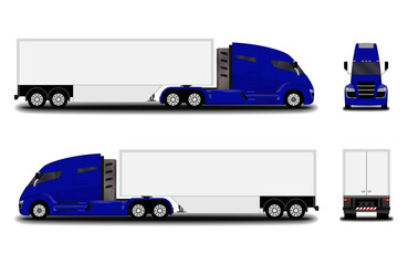 futuristic electric truck. front view; side view; back view.