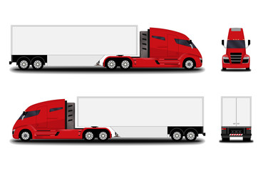 futuristic electric truck. front view; side view; back view.