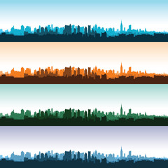 Set of city landscapes at different times of the day. Vector illustration