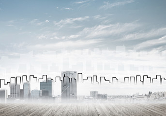 Background image with city center view as modern business life concept