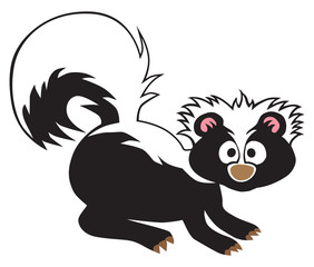 A cartoon baby skunk has been startled into alertness