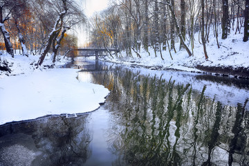 Scenic view of the river and trees in winter