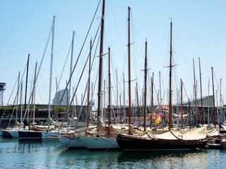 Fototapeta premium Yachts and catamarans located in the port of Barcelona, Spain.