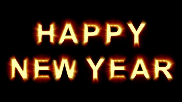 Happy New Year - orange light letters - strong shimmering and flickering loop animation - isolated