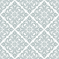 Floral pattern. Wallpaper baroque, damask. Seamless vector background. Blue and white ornament.