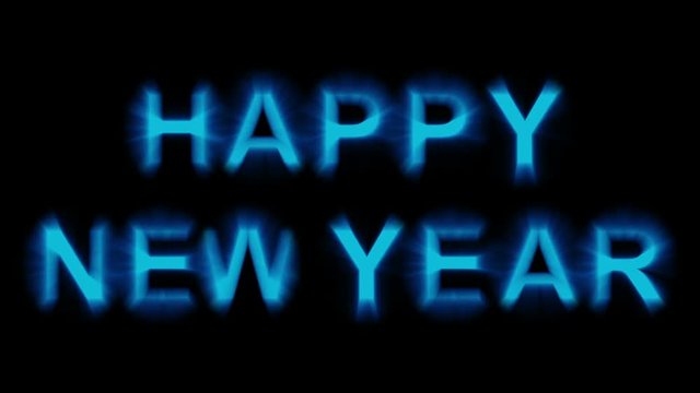 Happy New Year - blue light letters - strong shimmering and flickering loop animation - isolated