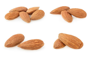 peeled almond seed on white background