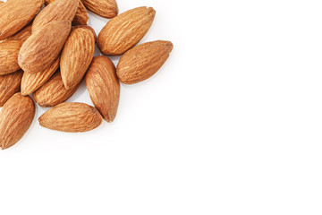 peeled almond seed on white background