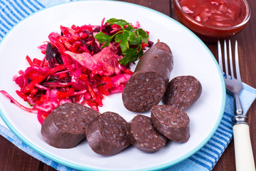 Black pudding, blood sausage cut into pieces