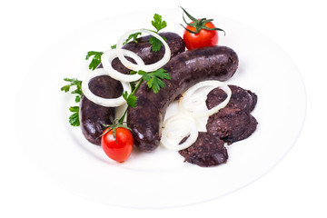 Black pudding, blood sausage cut into pieces