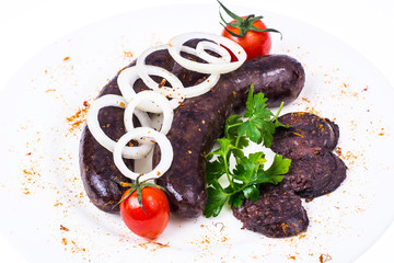 Black pudding, blood sausage cut into pieces