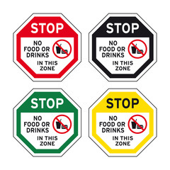 Stop no food no drinks sign set