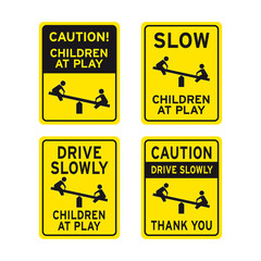 Caution children kids at play sign set