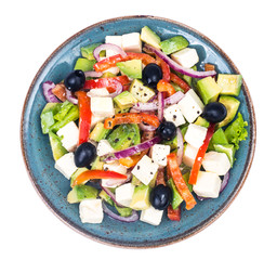 Greek salad with feta, avocado and black olives
