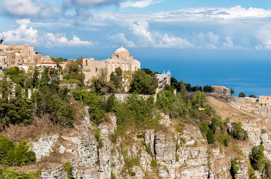 View of the Church of St. John the Baptist in Erice, province of Trapani in Sicily, Italy