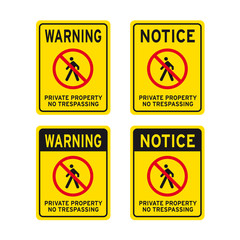 Private property no trespassing sign set