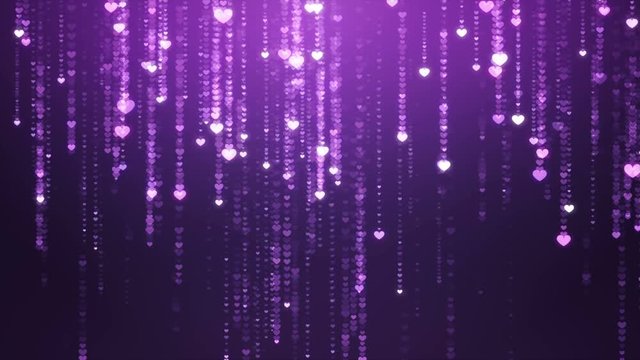 Animated background featuring purple hearts rain falling