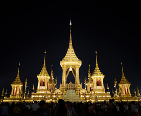Fototapeta premium Bangkok, Thailand - December 22, 2017 : The Royal Crematorium for King Bhumibol Adulyadej at Sanam Luang prepared to be used as The royal funeral Cremation Ceremony Bangkok Thailand Pra May Ru Maat