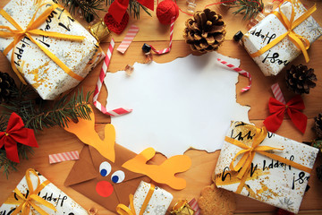 Christmas background with present and decorations.New Year / Top view