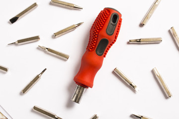 red screwdriver, white background