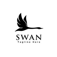 simple Silhouette flying swan logo