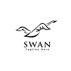 Line art flying up swan logo