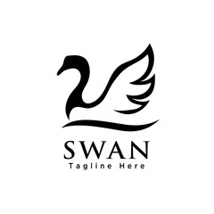 Black flying swan at lake logo