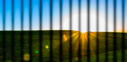 Background of a sunrise through blinds