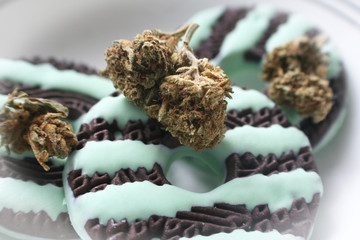 Marijuana Edibles With Bud On Cookies 