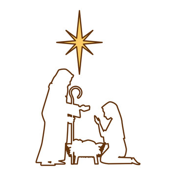 holy family silhouette christmas characters vector illustration design