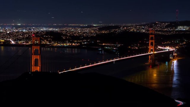 Golden Gate Bridge in San Francisco at Night Timelapse