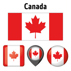 Fototapeta na wymiar Flag illustration of Canada, and several icons. Ideal for catalogs of institutional materials and geography
