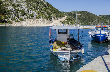 close-up of fishing boat in the port of frikes ithaka