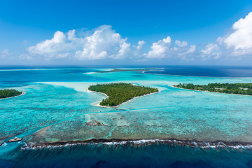 Blue Lagoon over Tetiaroa Atoll in French Polynesia