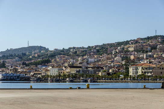 panoramic view of the port and city of lixouri on the island of cephalonia
