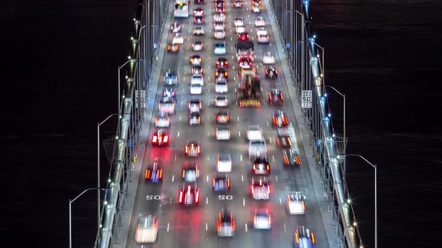 San Francisco Oakland Bay Bridge at Night Timelapse Tilt Up